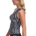  Classic One-Shoulder Tankini Top, Medium, Black/White