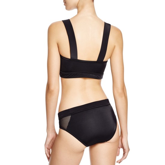  Mesh Effect Mesh Splice Bikini Top (Black) Women's Swimwear, Black, Medium