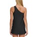  One-Shoulder Convertible Swim Dress, Blak, 18