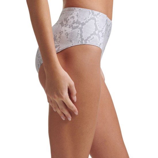  Printed Seamed High-Waist Bikini Bottoms, X-Large, Grey