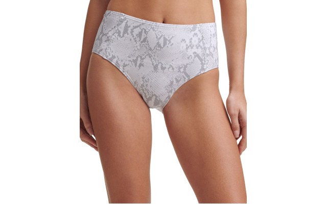  Printed Seamed High-Waist Bikini Bottoms, X-Large, Grey