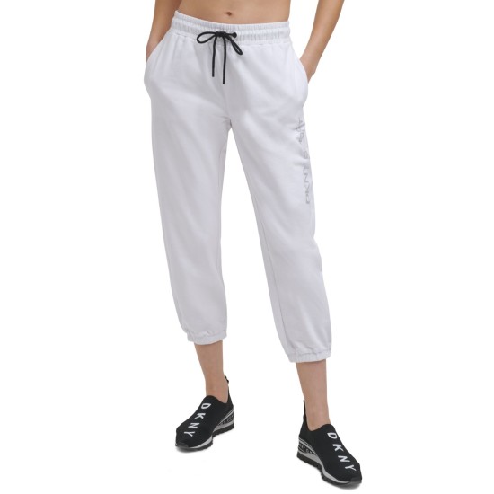  Sport Women’s Cotton Embellished Logo Jogger Pants, White, X-Large