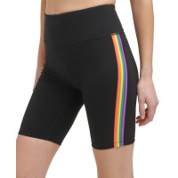 DKNY Sport Women’s Rainbow-Stripe Bike Shorts (Black, Small)