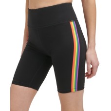 DKNY Sport Women’s Rainbow-Stripe Bike Shorts (Black, Small)