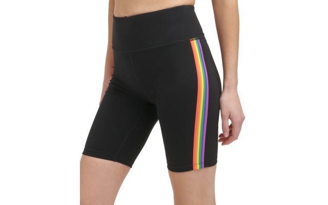 DKNY Sport Women’s Rainbow-Stripe Bike Shorts (Black, Small)