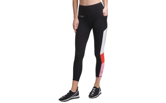  Women’s Colorblocked 7/8 Length Leggings, Black/Pink, Large