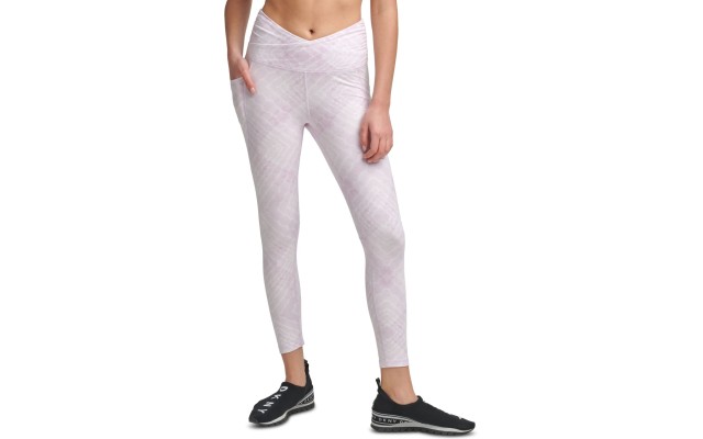  Women’s Crossover-Front Tie-Dyed Leggings, Lilac, Small