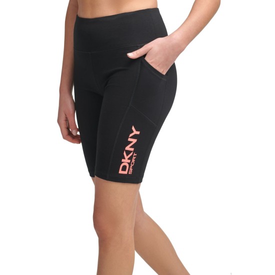  Womens Logo-Graphic High-Waist Bike Shorts, Black/Pink, X-Small