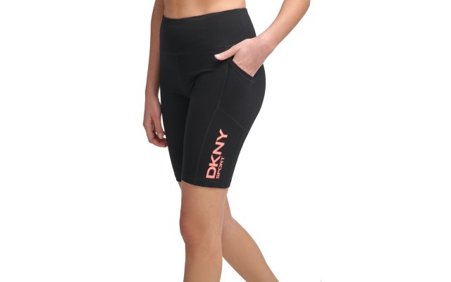  Womens Logo-Graphic High-Waist Bike Shorts, Black/Pink, X-Small