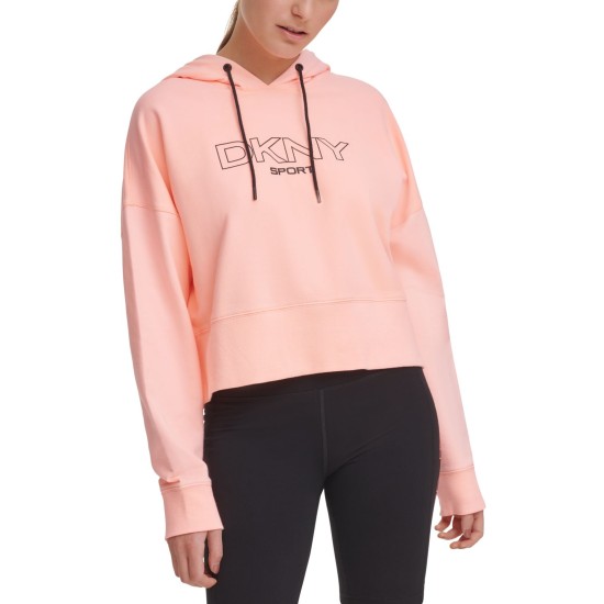  Women’s Ombre-Logo Cropped Hoodie, Orange, Small