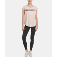 DKNY Womens Printed Short Sleeve Jewel Neck T-Shirt, Pink, Medium