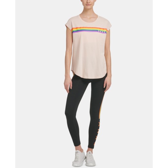  Womens Printed Short Sleeve Jewel Neck T-Shirt, Pink, Medium