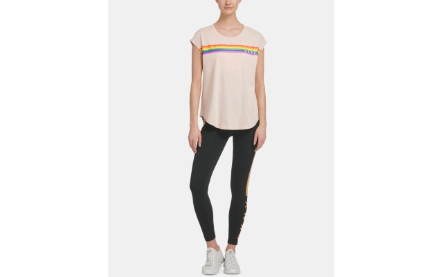  Womens Printed Short Sleeve Jewel Neck T-Shirt, Pink, Medium