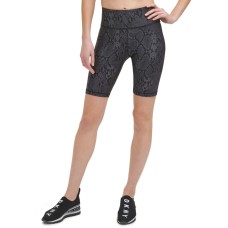 DKNY Women’s Snake-Embossed Bike Shorts, Black, Small