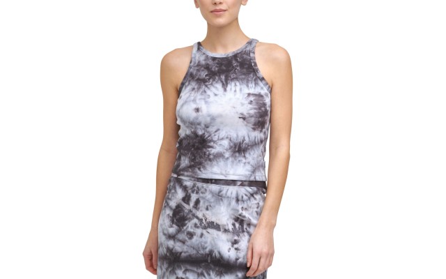 Dkny Women’s Sport High Neck Tie Dye Crop Tank, Black, Small