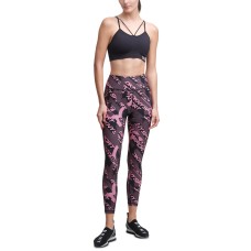Dkny Women’s Sport Printed Logo 7/8 Length Leggings, Black/Pink,X-Small