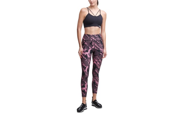  Women’s Sport Printed Logo 7/8 Length Leggings, Black/Pink,X-Small