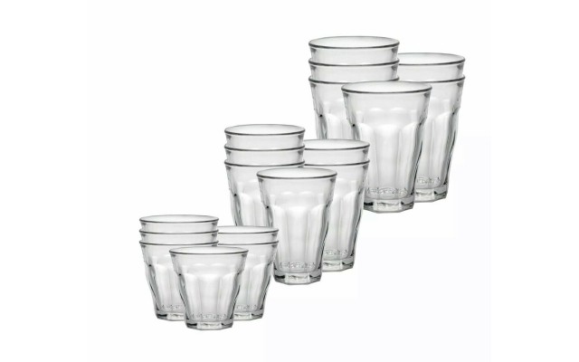  Picardie Microwave & Dishwasher Safe Durable Tempered Glass Stackable Drinkware – 16 Piece