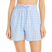 Frankies Bikinis Lou Gingham Drawstring Shorts, Blue, Small