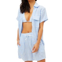 Frankies Bikinis Lou Linen Top, Blue, Blue, M