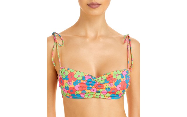  Women’s Foxy Printed Strappy Bikini Top, Pink, Medium