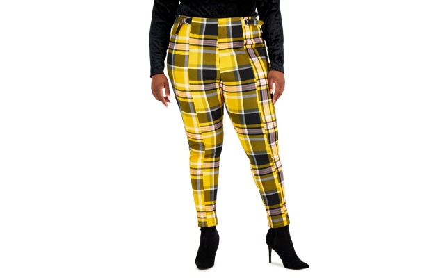 Full Circle Trendy Plus Size Plaid Ankle Pants, 2X, Darkyellow