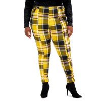 Full Circle Trends Trendy Plus Size Plaid Ankle Pants, 3X, Darkyellow