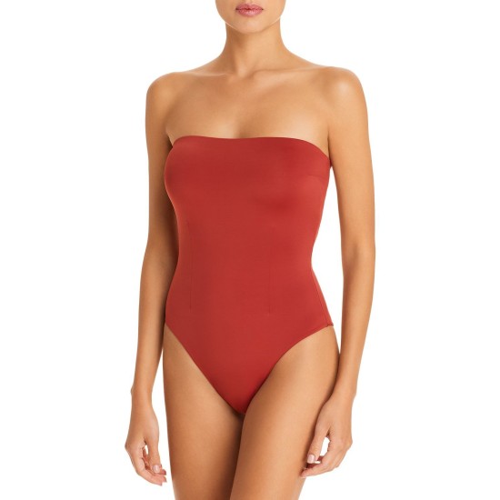  Womens Strapless Lined One-Piece Swimsuit Orange, Small