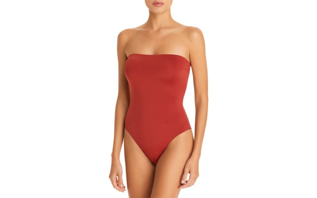  Womens Strapless Lined One-Piece Swimsuit Orange, Small