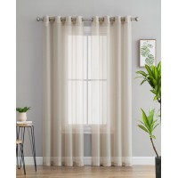 HLC.me Lumino by Perth Semi Sheer Grommet Curtain Panels, 54×84, Beige, Set of 2