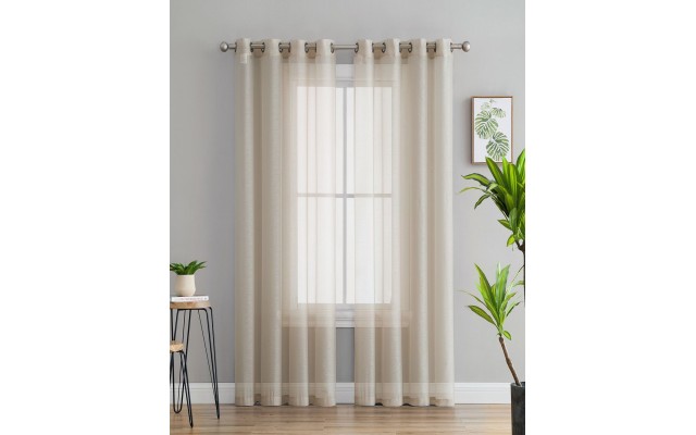  Lumino by Perth Semi Sheer Grommet Curtain Panels, 54×84, Beige, Set of 2