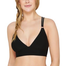 Hula Honey Juniors’ Cross-Back Midkini Bikini Top, Black, Medium