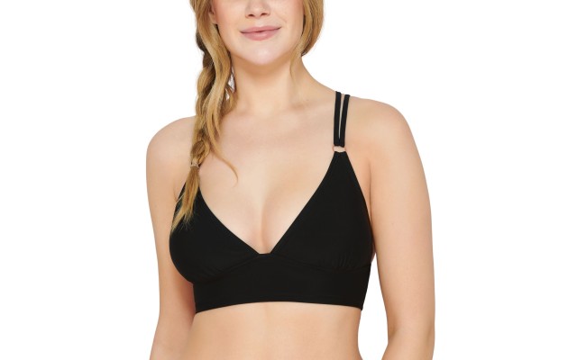  Juniors’ Cross-Back Midkini Bikini Top, Black, Medium