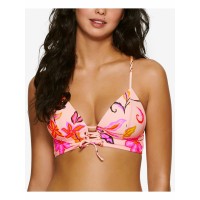 Hula Honey Juniors’ Endless Tropical Hipster Lace-Up Midkini Top, Multi, Small