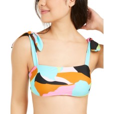 Hula Honey Juniors’ Floral Camo Printed Bralette Bikini Top, Aqua/Multi, Large