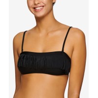 Hula Honey Juniors’ Fringe Bandeau Swim Top, Black, D/DD