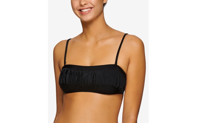  Juniors’ Fringe Bandeau Swim Top, Black, D/DD