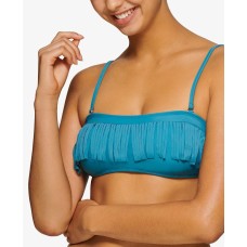 Hula Honey Juniors’ Fringe Bandeau Swim Top, Blue, D/DD