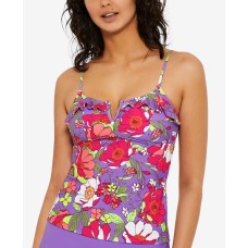 Hula Honey Juniors’ Impressionist Bloom V-Wire Tankini Top,Purple/Multi, Small