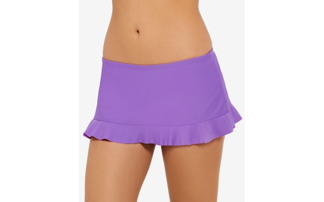  Juniors’ Impressionist Ruffled Swim Skirt, Purple, XL