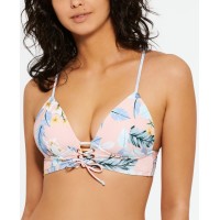 Hula Honey Juniors’ Moana Blossom Lace-Up Bikini Top, Multi, Small