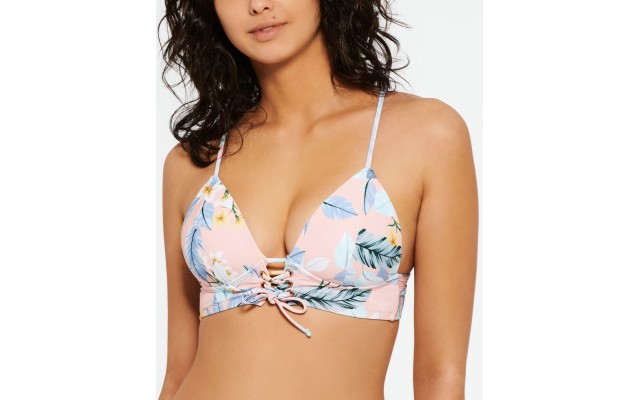 Juniors’ Moana Blossom Lace-Up Bikini Top, Multi, Small