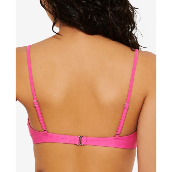  Juniors’ Solid Zipper Bralette Bikini Top, Pink X-Small