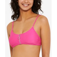 Hula Honey Juniors’ Solid Zipper Bralette Bikini Top, X-Large, Pink
