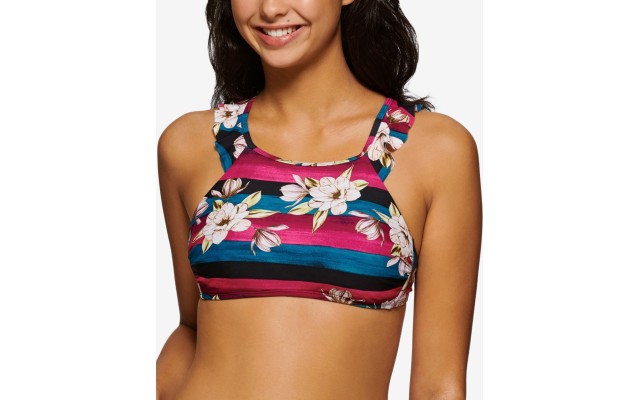 Juniors' Sweet Bloom High-Neck Swim Top,, Multi, Large
