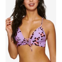 Hula Honey Juniors’ True Spots Lace-Up Midkini Push-Up Bikini Top, Purple, Medium