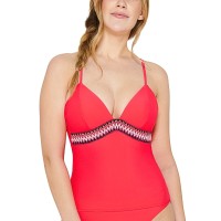 Hula Honey Juniors’ Zig Zag Zink Tankini Top, Women’s Swimsuit, Large, Red