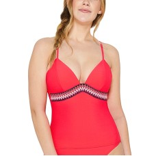 Hula Honey Juniors’ Zig Zag Zink Tankini Top, Women’s Swimsuit, Large, Red