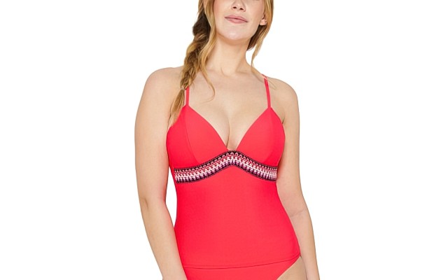  Juniors’ Zig Zag Zink Tankini Top, Women’s Swimsuit, Large, Red