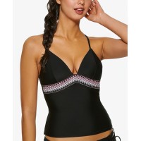 Hula Honey Juniors’ Zig Zag Zink Tankini Top, Women’s Swimsuit, Small, Black